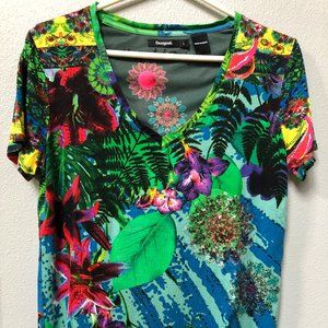 Desigual Tropical Floral Sequin Tee Shirt